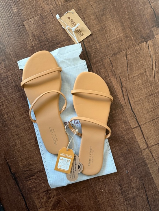 Project Cloud Shoes - Project Cloud Women's Tan Minimal Strap Slide Sandals NWT